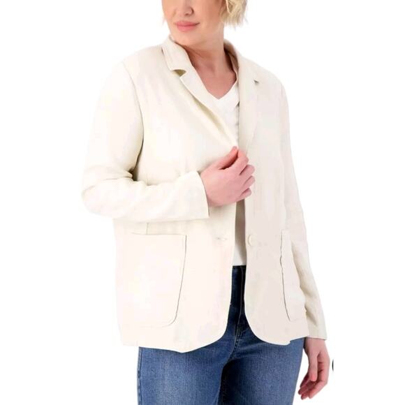idina Jackets & Blazers - NEW Women's Encore By Indina 1X Tan Blazer Lightweight Linen Blend